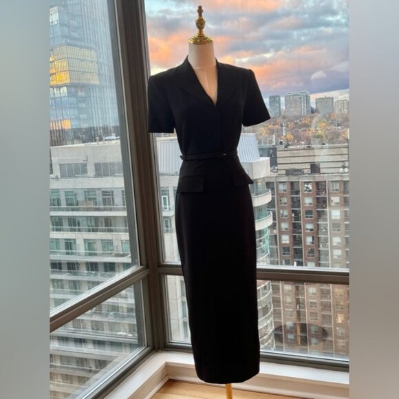 🆕 ROLAND MOURET 🧿 NWOT Belted Cady Midi Dress, Black - Sz UK 6 / US 2 - Picture 5 of 16